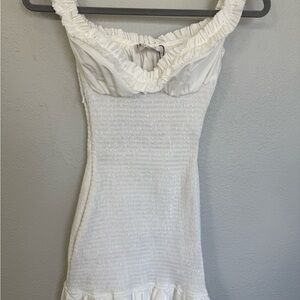 House of CB White Ruffled Smocked Mini Dress